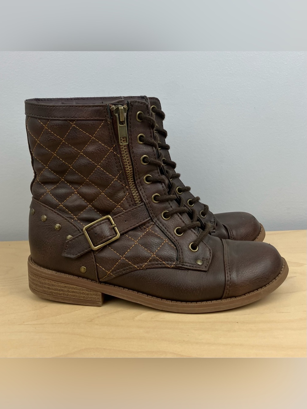 Roebuck & Co. Girls Youth Size 4.0 Zoey Brown Lace Up Side Zip Equestrian Boots